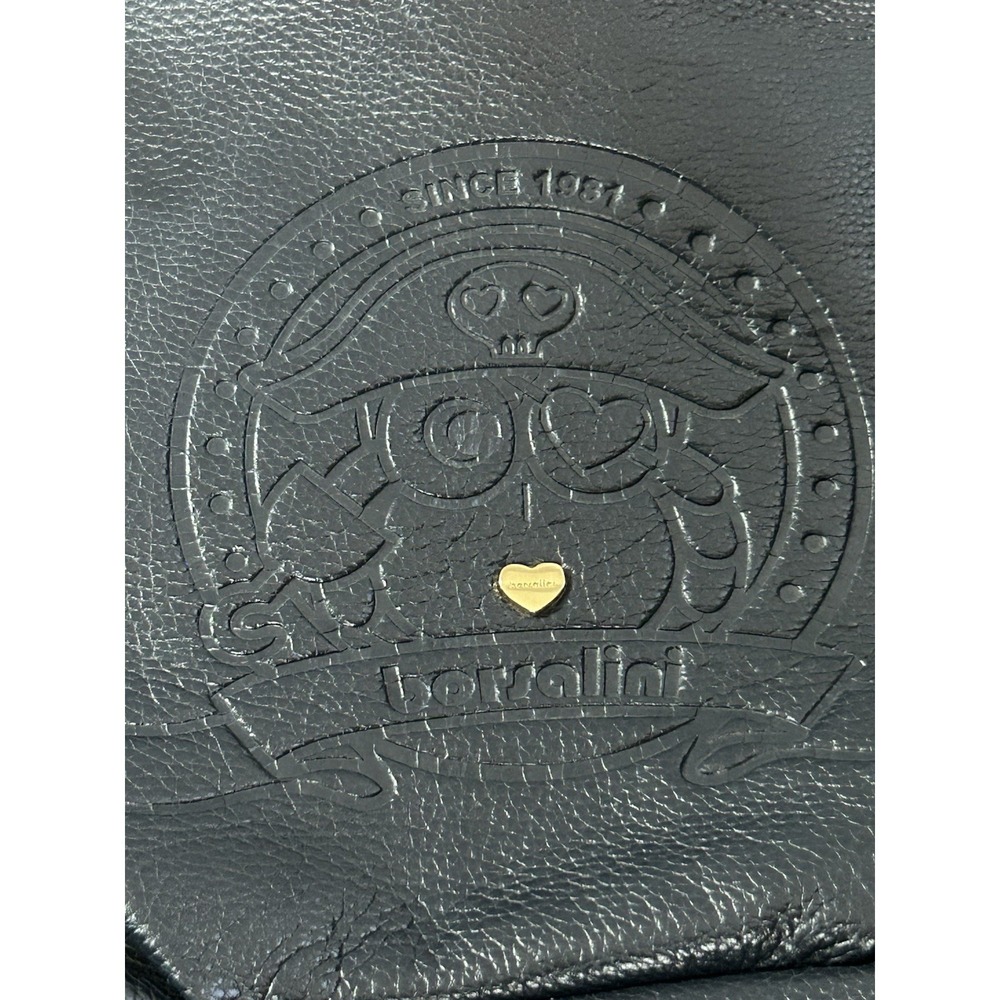 Borzalini black leather hobo bag Embossed Owl On Front Medium Size Gold Hardware - Picture 2 of 10
